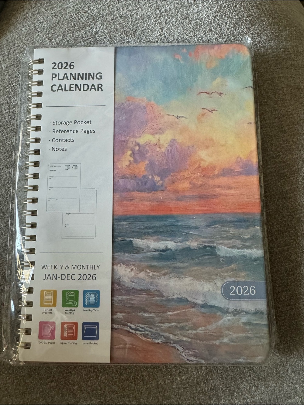 Spiral Planner Notebook with Pastel Seascape Cover Jan-Dec 2026